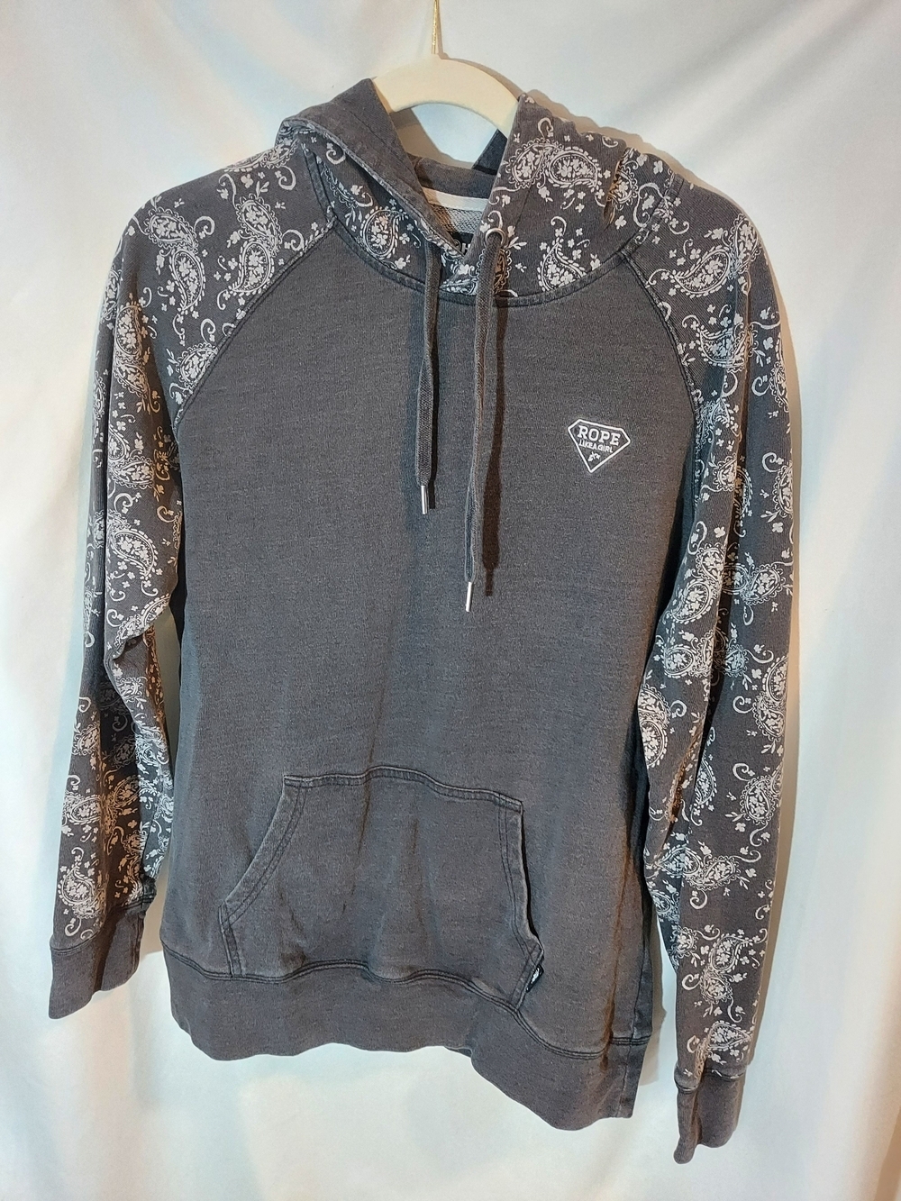 Hooey "Rope Like A Girl" Bandana Print Pullover Hoodie - Gray/White - L
